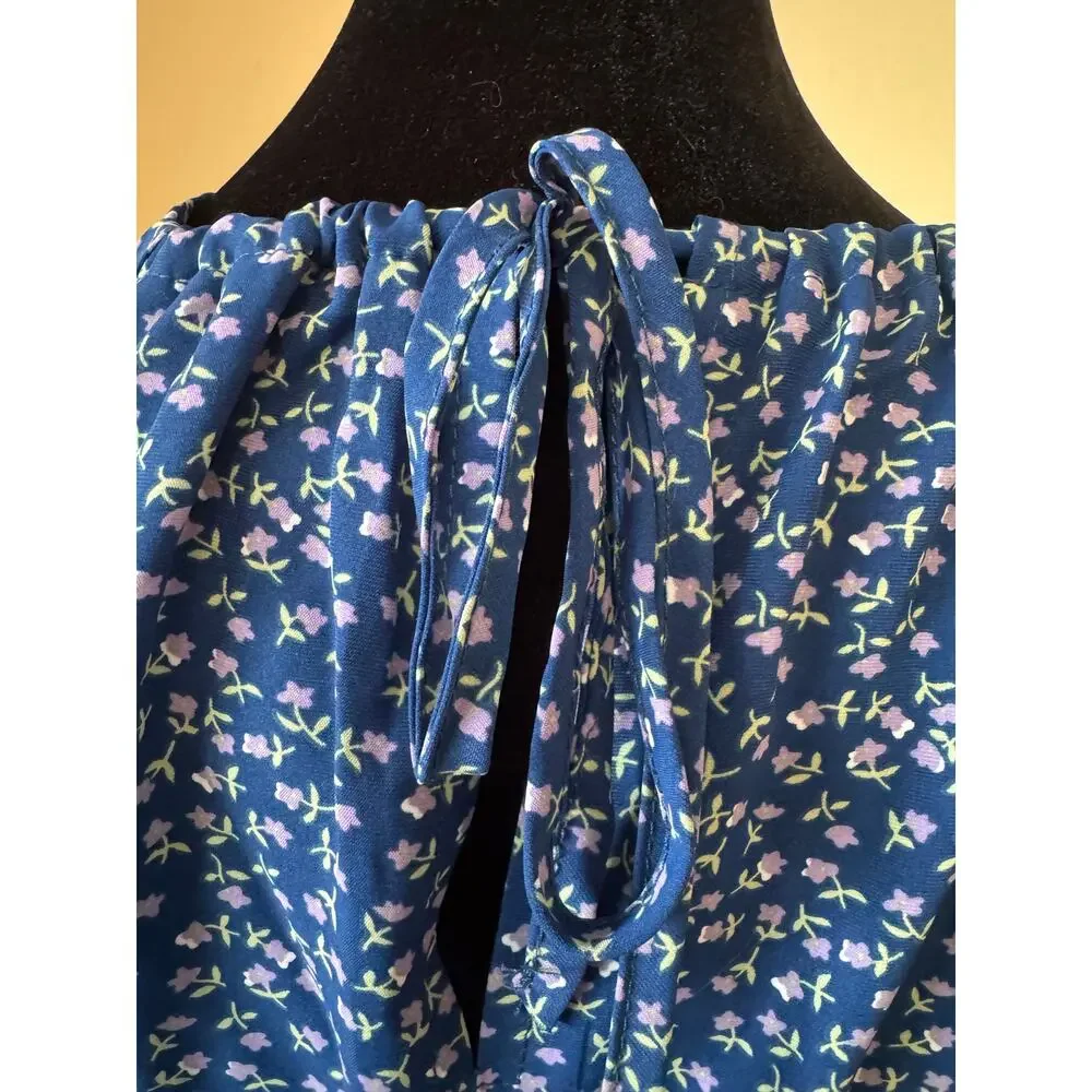 Ditsy Floral Halter Dress Blue Tiered Cottagecore Summer Size M - Picture 3 of 10